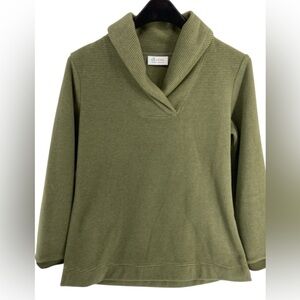 Denim & Co. Size Small Green Shawl Collar Long Sleeve V-Neck Pullover Sweater